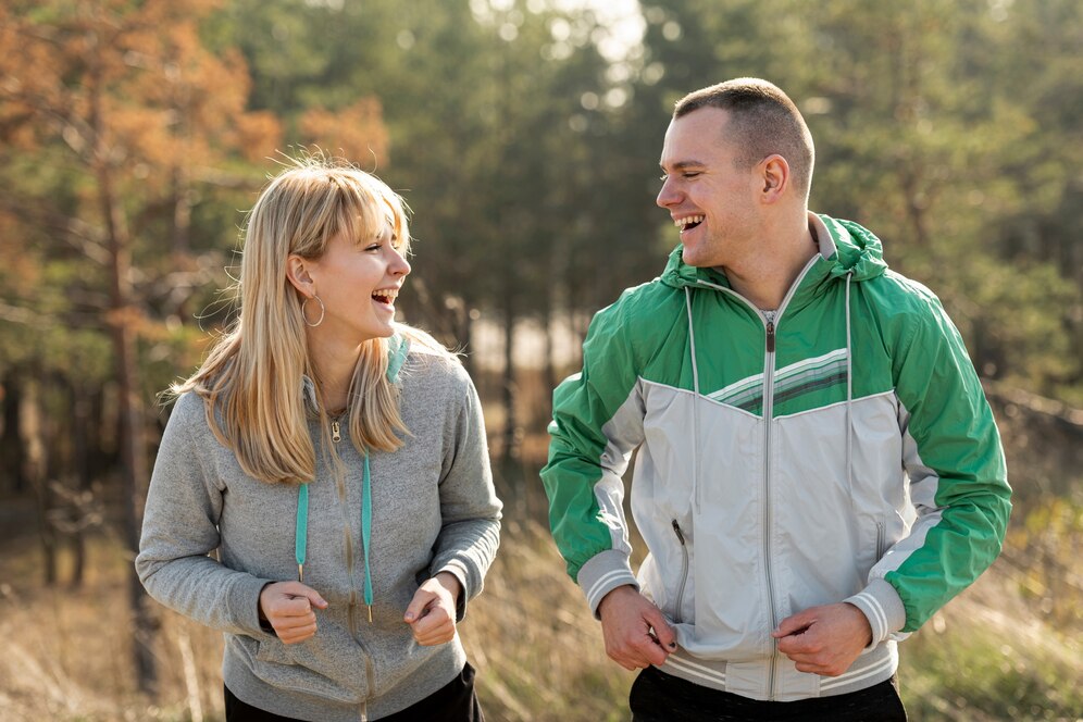 Smiling Woman and Man Outdoors 